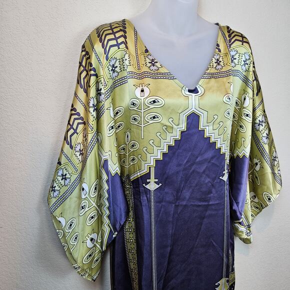 Mara Hoffman Y2K Silk Dress Shift Kimono Mini Short Art Deco Designer Womens M - Picture 2 of 16